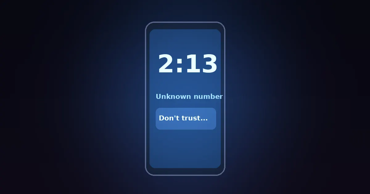 Phone glowing on a dark bedside table showing 2:13 AM